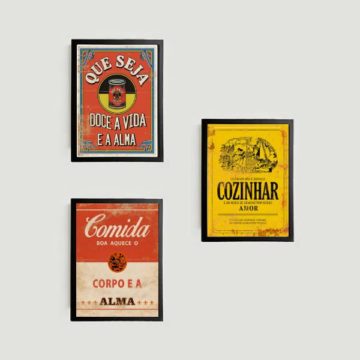Kit 3 Quadros Cozinha Retrô