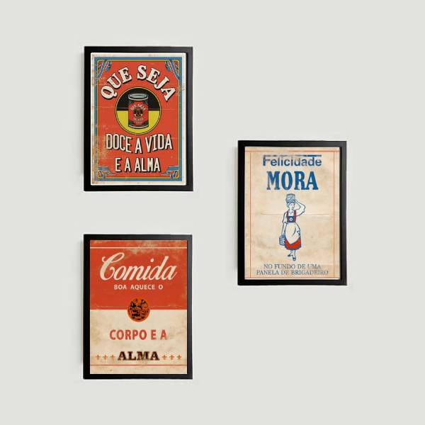 Kit 3 Quadros Cozinha Vintage