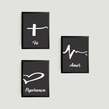 Kit 3 Quadros Fé, Amor, Esperança