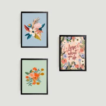 Kit 3 Quadros Florais Love What You Do