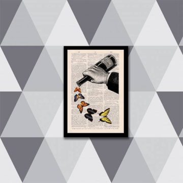 Quadro Garrafa de Vinho com Borboletas