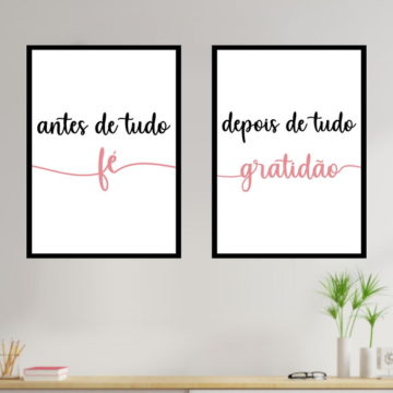 Kit 2 Quadros Fé e Gratidão Rosa
