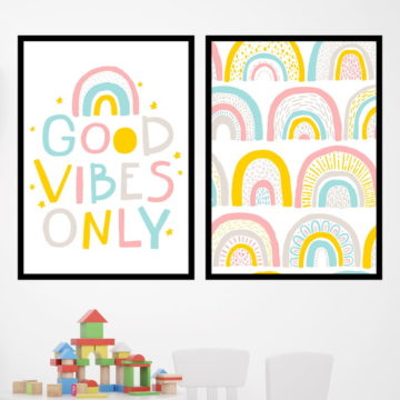 Kit 2 Quadros Good Vibes Arco-Íris
