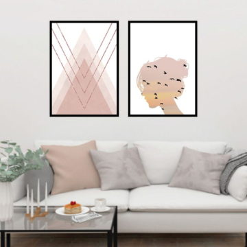 Kit 2 Quadros Menina com Pássaros