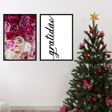 Kit 2 Quadros Gratidão Com Flores