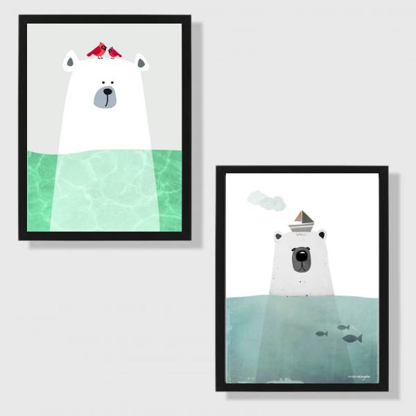 Kit 2 Quadros Ursos do Mar