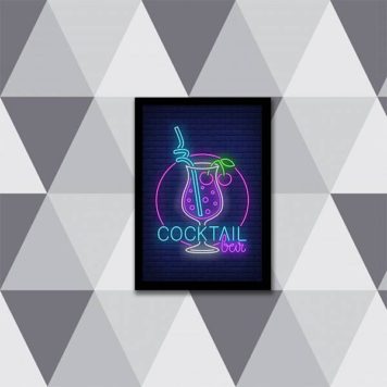 Quadro Copo Cocktail Bar Simulando Neon