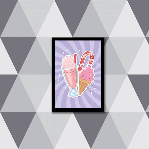 Quadro Ilustrativo Sorvete e Milk Shake
