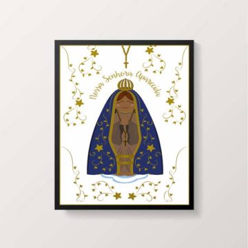 Quadro Decorativo de nossa senhora aparecida azul e dourado