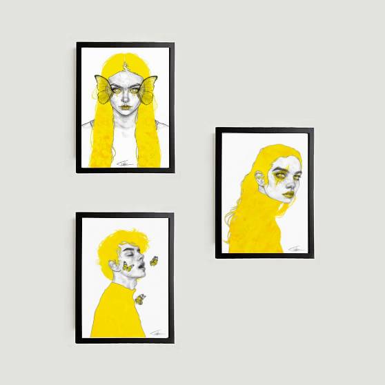 Kit 3 Quadros Yellow Design
