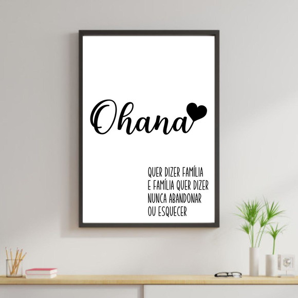 Quadro com significado da palavra Ohana e um coração
