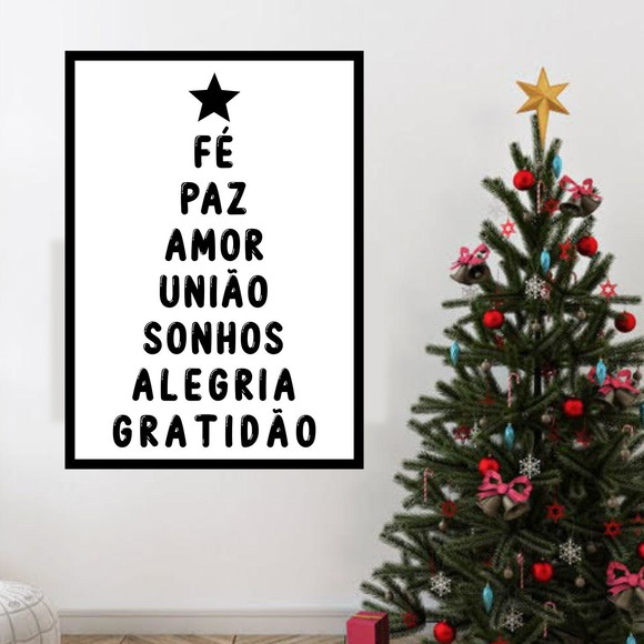 Quadro decorativo com palavras em formato de árvore de natal