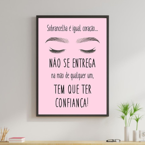 Quadro decorativo sobre sobrancelhas para salão de beleza e fundo rosa