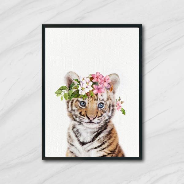Quadro Tigrinho Coroa de Flores