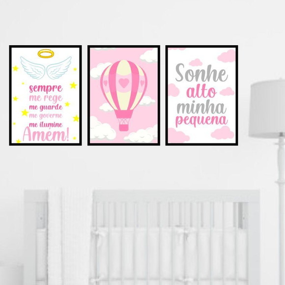 Kit 3 Quadros Anjo da Guarda - Sonhe Alto