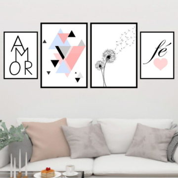 Kit 4 Quadros Decorativos Amor/Fé - Tam G