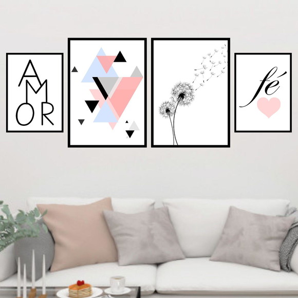 Kit 4 Quadros Decorativos Amor/Fé - Tam G