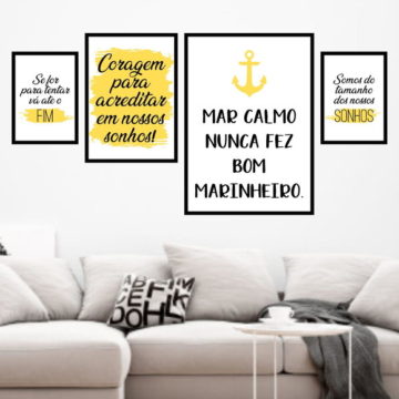 kit 4 quadros decorativos com frase mar calmo nunca fez bom marinheiro