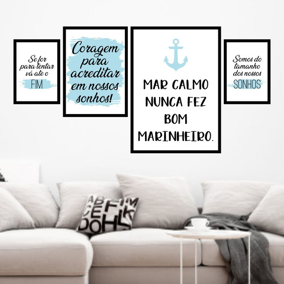 Kit 4 Quadros Decorativos Mar Calmo - Azul
