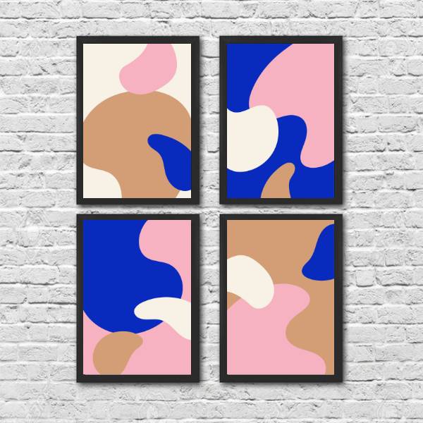 kit 4 quadros abstratos com estampa camuflados