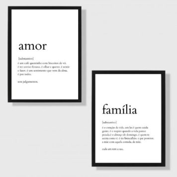 Kit 2 Quadros Definição Amor e Família