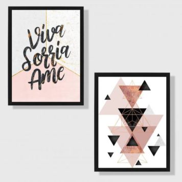 Kit 2 Quadros Decorativos Viva, Sorria, Ame
