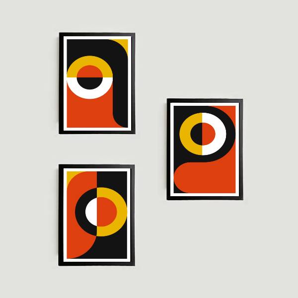 kit 3 quadros abstratos estilo anos 60