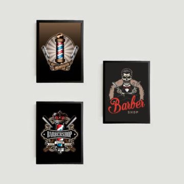 Kit 3 Quadros Símbolos Barber Shop