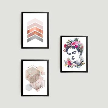 Kit 3 Quadros Decorativos Geométricos Frida