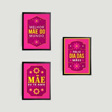 Kit 3 Quadros Mãe Eu Te Amo