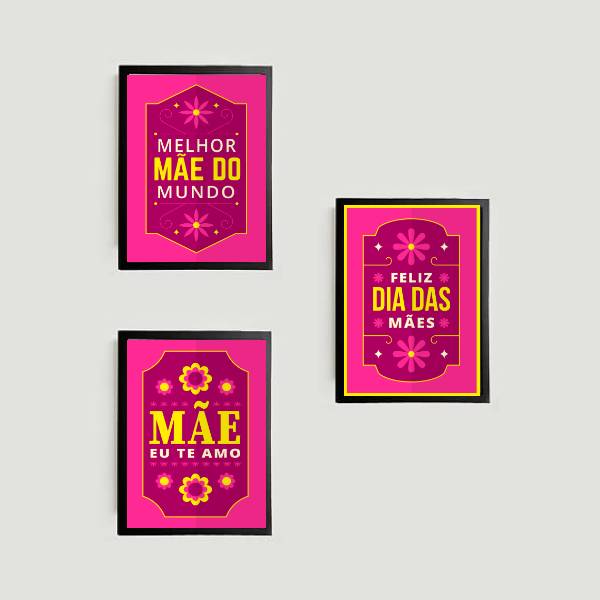 Kit 3 Quadros Mãe Eu Te Amo