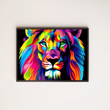 quadro decorativo desenho rosto leão colorido