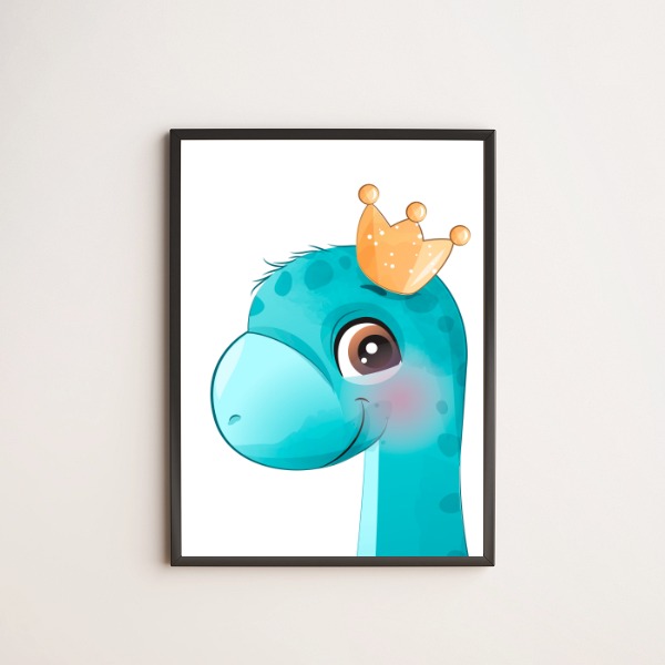 Quadro infantil desenho dinossauro azul DINO