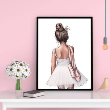 quadro decorativo infantil ilustração sapatilha e bailarina