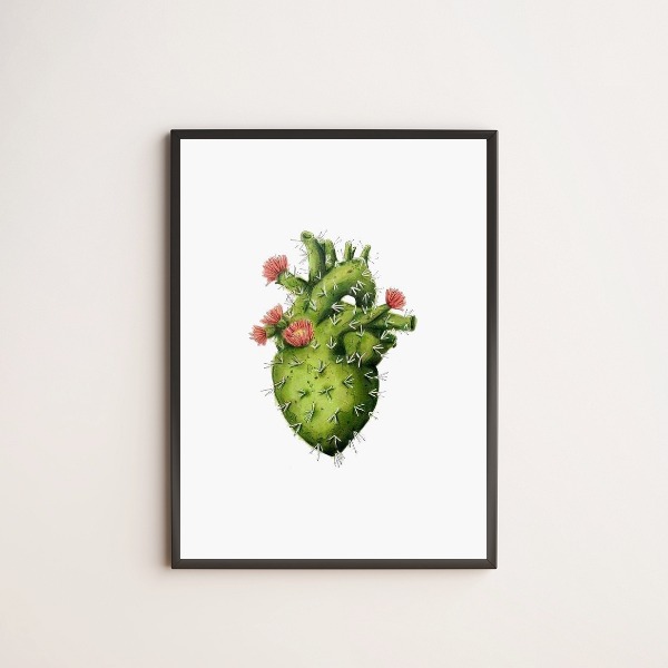 Quadro decorativo coração de cacto