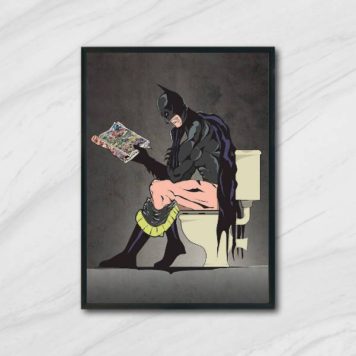 Quadro Decorativo Batman sentado no vaso sanitário no No Banheiro