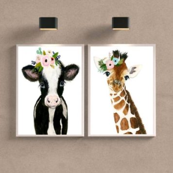 Kit 2 Quadros Animais Girafinha E Vaquinha - Image 3