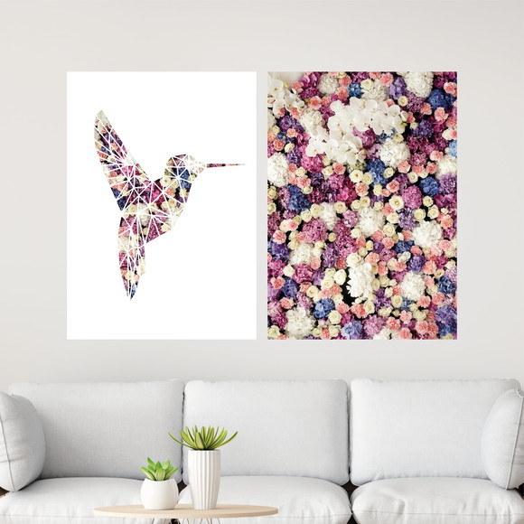Kit 2 Quadros Beija-Flor Com Flores