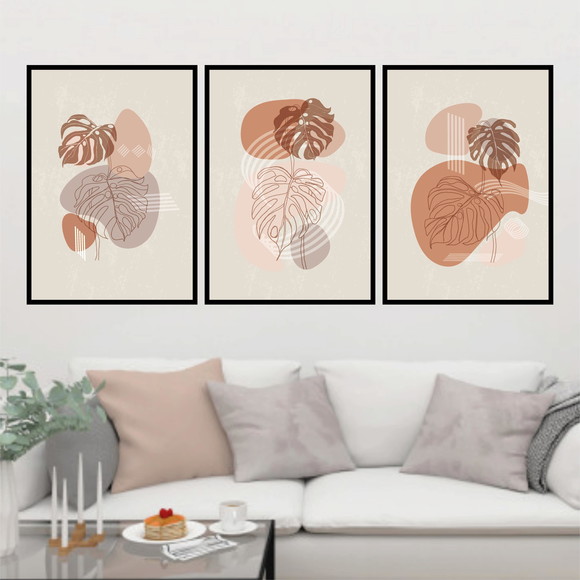 Kit 3 Quadros Boho Costela De Adão