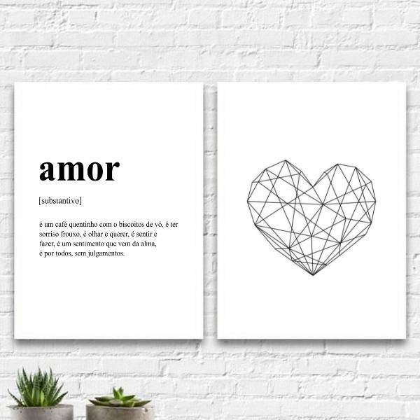 Kit 2 Quadros Definição Amor Coração