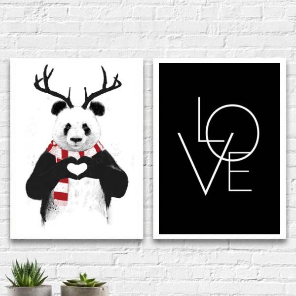 Kit 2 Quadros Decorativos Panda Love
