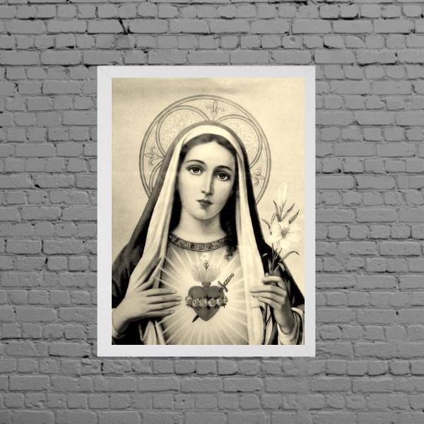Quadro Sagrado Coração De Maria P&B