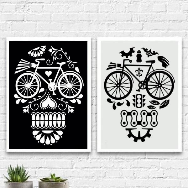 kit 2 Quadros Caveiras Bicicletas