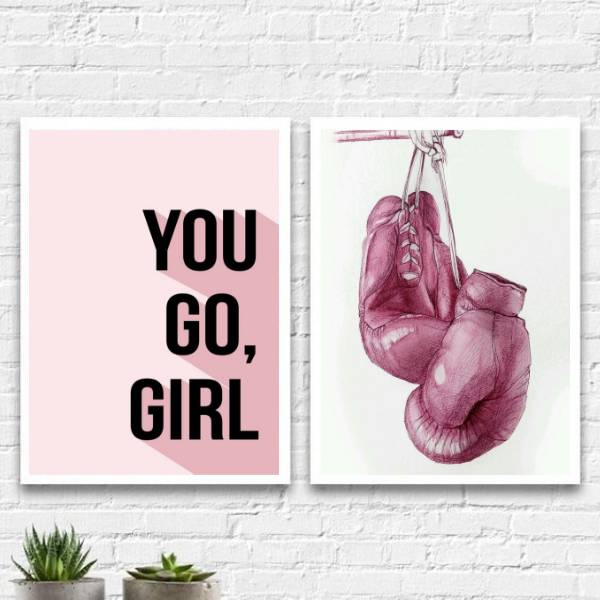 kit 2 Quadros Boxe You Go Girl