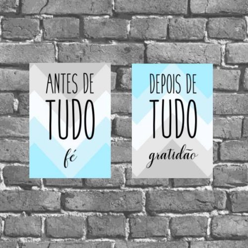 Kit 2 Placas Decorativas Fé e Gratidão Azul