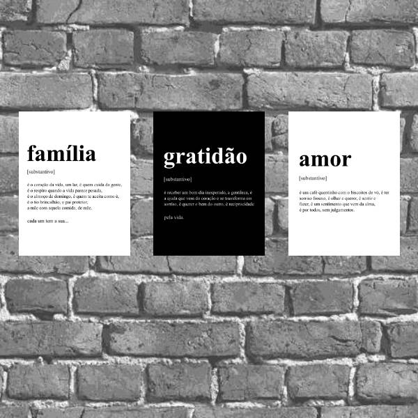 kit 3 Placas Familia/Gratidão/Amor Definição
