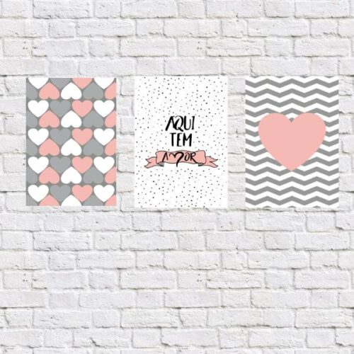 Kit 3 Placas Decorativas Aqui Tem Amor