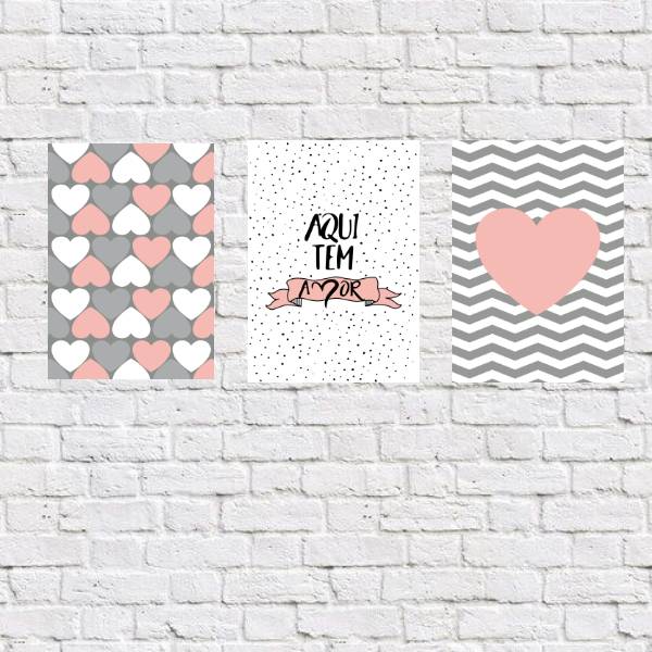 Kit 3 Placas Decorativas Aqui Tem Amor