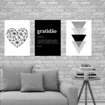 Kit 3 Placas Decorativas Gratidão Preto