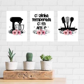 kit 3 placas Cozinha Temperada Com Amor